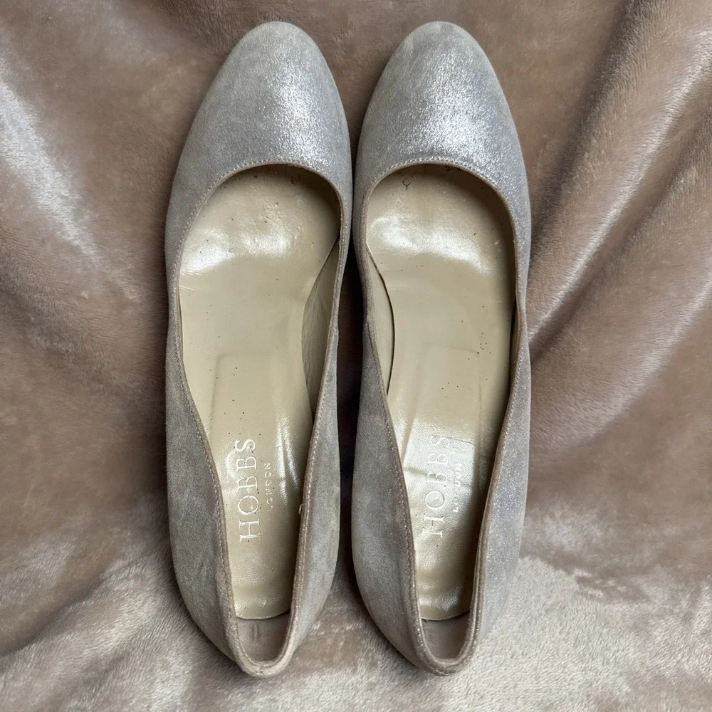 Hobbs London Platform Pumps Women 40.5 Champagne Silver Good Shimmer Suede Italy